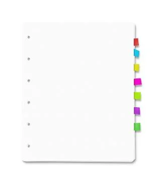 Stack of blank paper sheets with many colorful bookmarks 스톡 일러스트