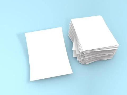 Stack of blank papers with a single sheet beside it on a light blue backgroun Иллюстрация