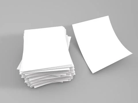Stack of blank sheets of paper next to a single sheet on a gray surface in .. Иллюстрация