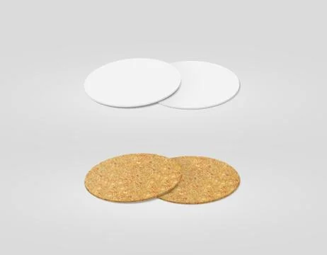 Stack of blank white and cork textured beer coasters mockup, Stock Illustration