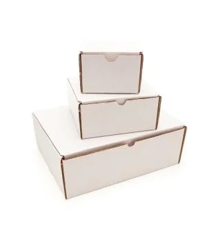 Stack of Blank White Cardboard Boxes Isolated on a White Background. Stockfoto's