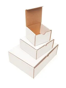 Stack of Blank White Cardboard Boxes, Top Opened, Isolated Stock Photos