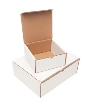 Stack of Blank White Cardboard Boxes, Top Opened, Isolated Stock Photos