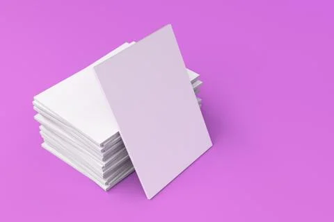 Stack of blank white closed brochure mock-up on violet background Stock Illustration