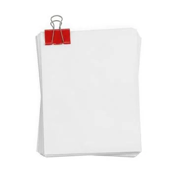 A stack of blank white paper sheets held together by a red binder clip. Stock Illustration
