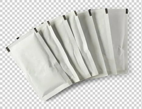 Stack of blank white sachet packet isolated on white Stock Photos