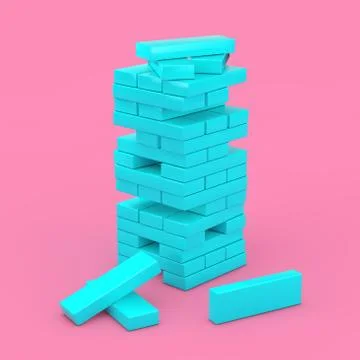 Stack of Blue Brick Block Cubes in Duotone Style. 3d Rendering Stock Illustration