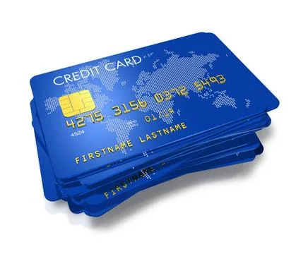 Stack of blue credit cards stack of blue credit cards with worldmap print ... Stock Photos