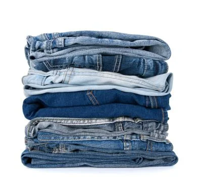 Stack of blue denim clothes 스톡 사진