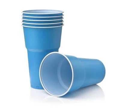 Stack of blue disposable plastic beer cups Stack of blue disposable plasti... 库存照片