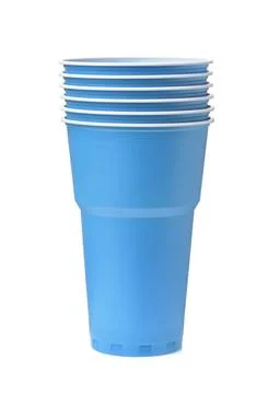 Stack of blue disposable plastic beer cups Stack of blue disposable plasti... 库存照片