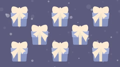 Stack of blue gifts magically turns into a wiggling pattern under falling snow. Stock Footage 322092989