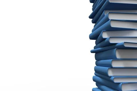 Stack of blue hardcover books is being shown in flat design with white backdrop, Stock Illustration