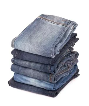 Stack of blue jeans Stock Photos