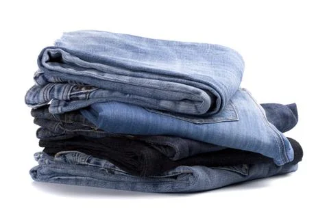 Stack of blue jeans Foto stock