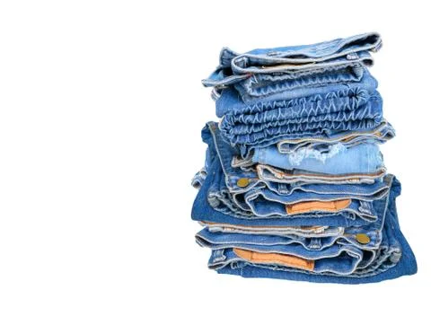 Stack of blue jeans Stock Photos
