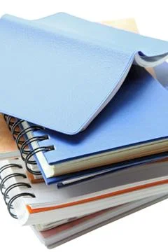 Stack of blue leather books Foto stock