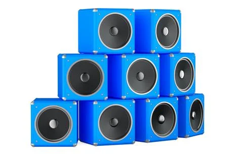 Stack of blue loudspeakers, 3D rendering Stock Illustration