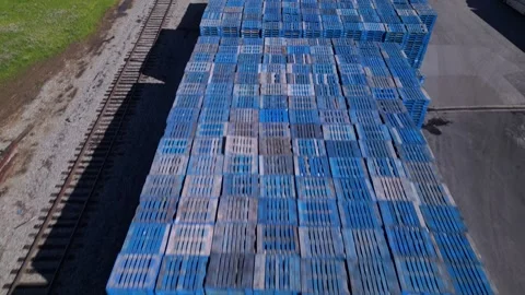 Stack of blue pallets. industrial transportation Stock-Footage 244510470