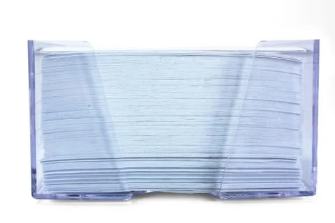 Stack of blue paper in a transparent box 스톡 사진