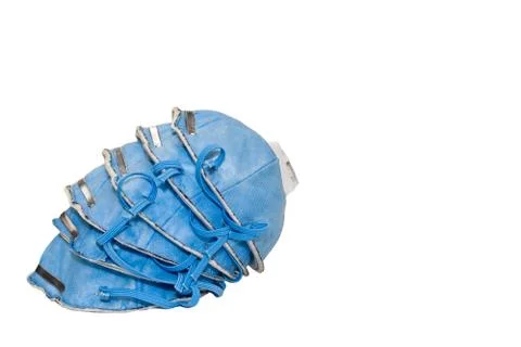 Stack of blue respirators isolated on a white background. 写真素材