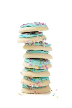 Stack of blue sugar cookies on a white background Stock Photos