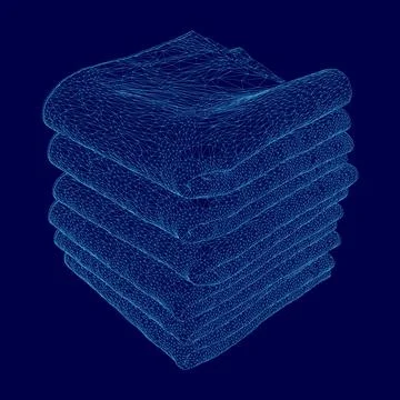 Stack of blue towels is shown in a blue background. The towels are stacked on Stock Illustration