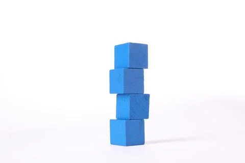 Stack of blue wooden cubes isolated on white 스톡 사진