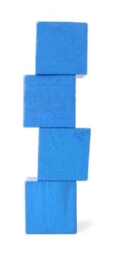 Stack of blue wooden cubes isolated on white 스톡 사진