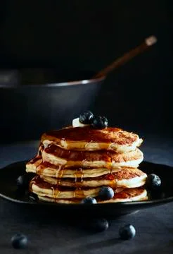 Stack of Blueberry Pancakes with Syrup Stock Photos
