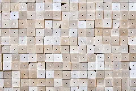 Stack of boards of natural solid birch for table legs as background 库存照片