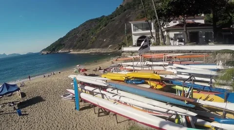 Stack of boats on beach Stock Footage 62923508