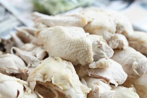 Stack of boiled chicken Stock Photos