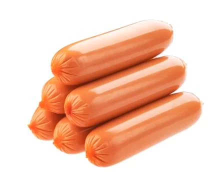 Stack of boiled sausages isolated on white background Stock Photos