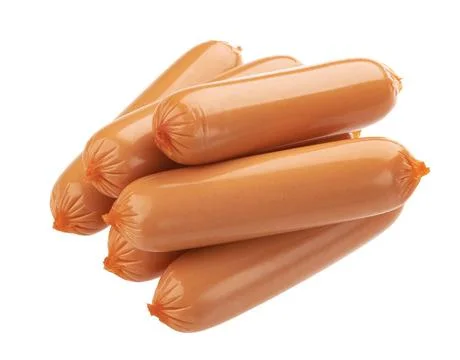 Stack of boiled sausages isolated on white background Stack of fresh boile... Stock Photos