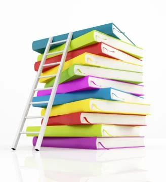Stack of book and white ladder Stock Illustration