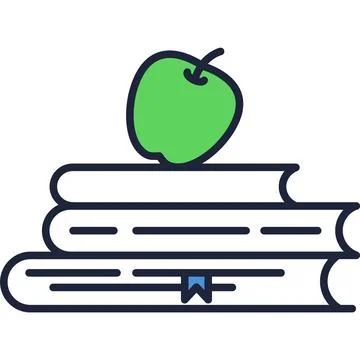 Stack book with apple on top vector icon Stock Illustration