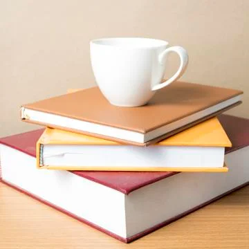 Stack of book with coffee cup 스톡 사진