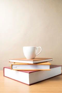 Stack of book with coffee cup Stock Photos