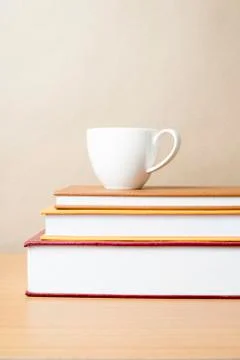 Stack of book with coffee cup 스톡 사진