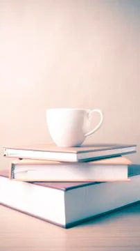 Stack of book with coffee cup Stock Photos