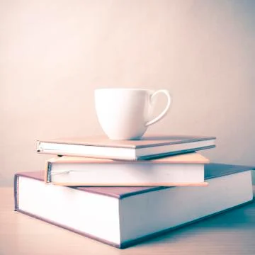 Stack of book with coffee cup Stock Photos