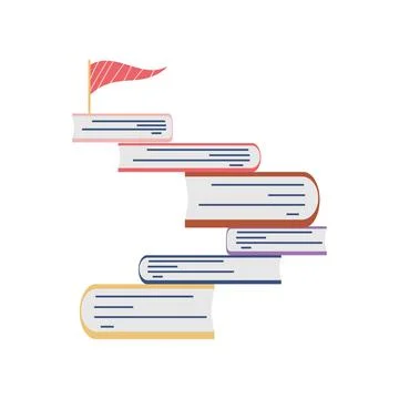 Stack of book with flag on top cartoon icon isolated style Stock Illustration
