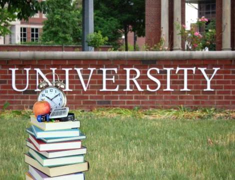 Stack of book in the front of university Foto stock