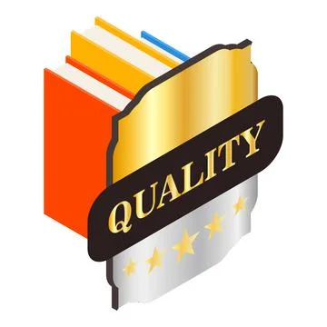 Stack book icon isometric vector. Three bright paper book and quality sign Stock Illustration