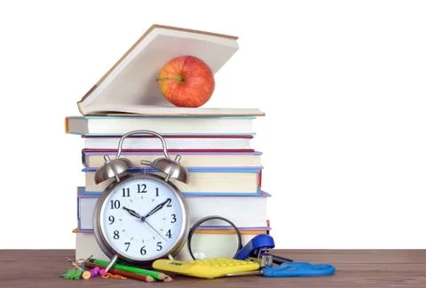 Stack of book on the wooden table Stock Photos