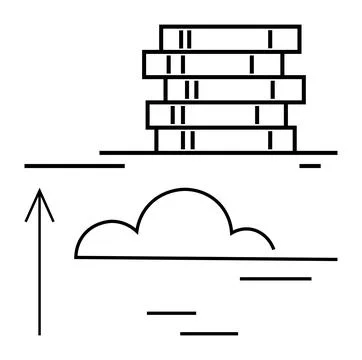 Stack of Books Above Cloud with Upward Arrow Representing Growth and Learning Stock Illustration