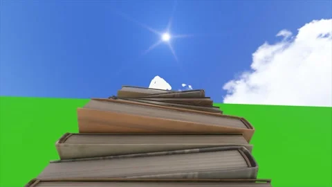 Stack Of Books Against Blue Sky Green Screen Stock Footage 346442779