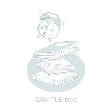 Stack of books and alarm clock fall isolated on white background. Pile of books Stock Illustration
