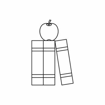 Stack of books and apple icon, outline style 스톡 일러스트